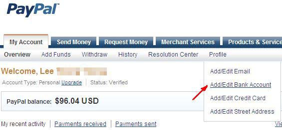 add bank in paypal