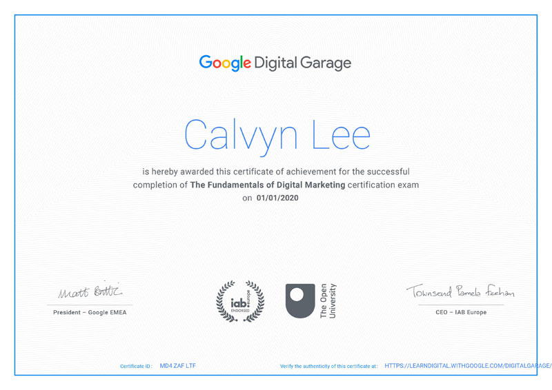 Google Digital Garage's Certificate