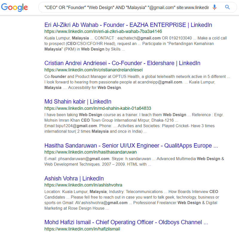 Google search result for Linkedin Email Address