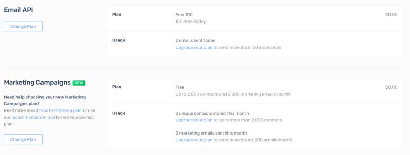 sendgrid free plan