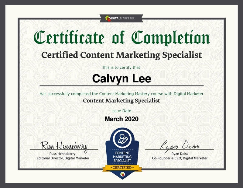 Content Marketing Specialist Certification