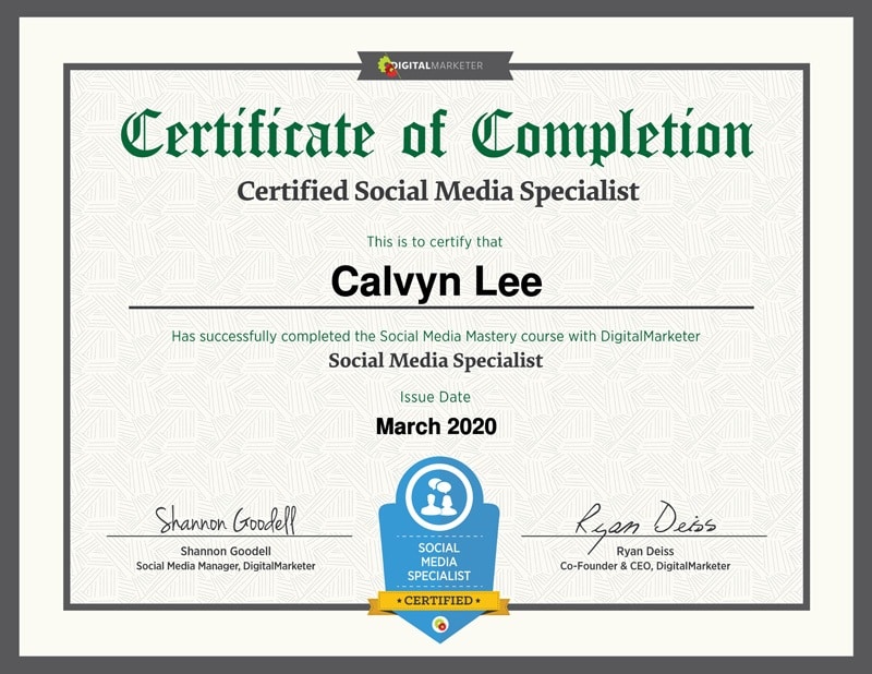 Social Media Specialist Certificate