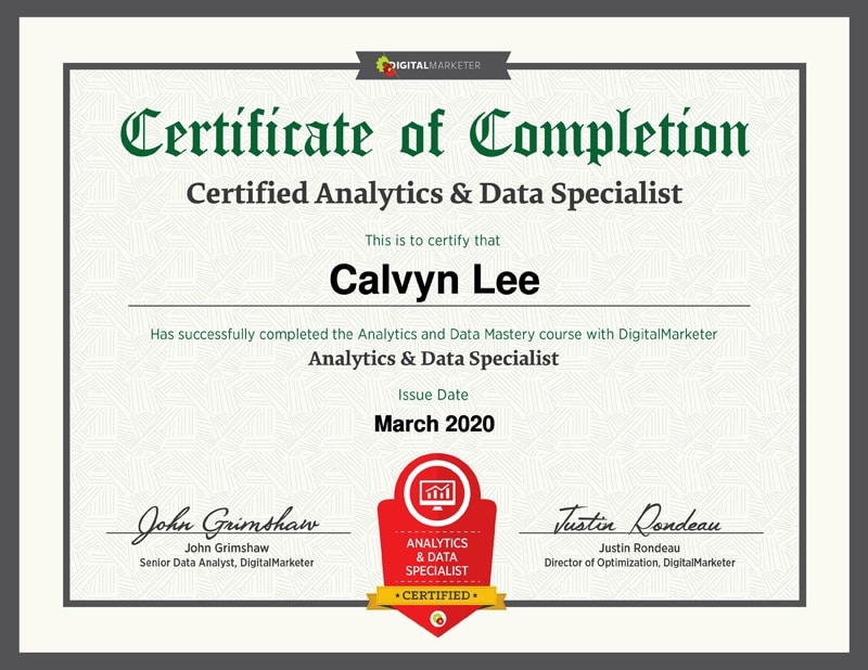 Analytics & Data Specialist Certification