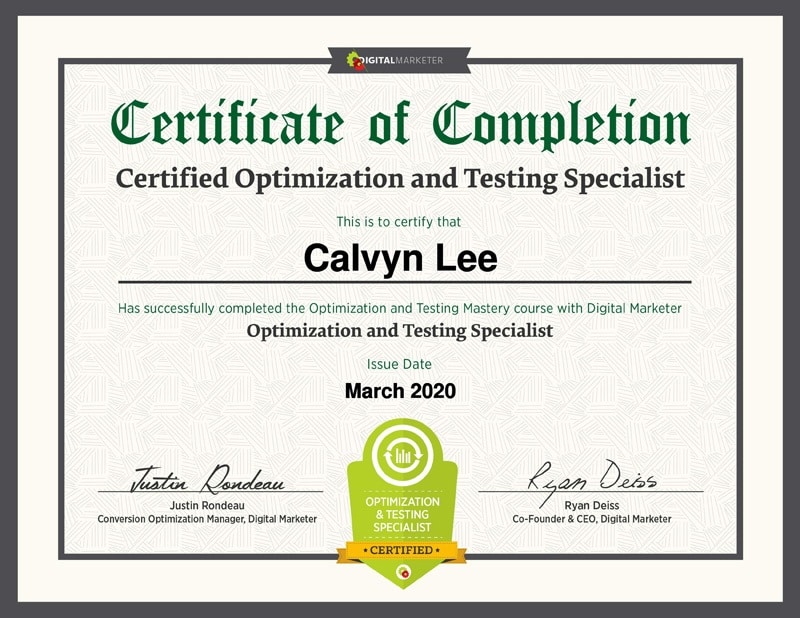 Optimization & Testing Certification