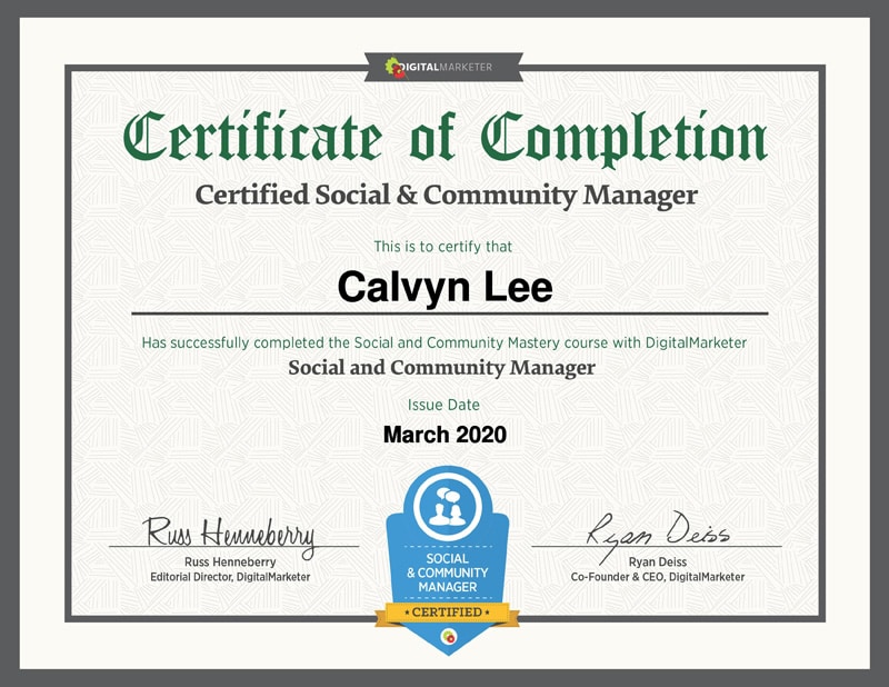 Social and Community Manager Certificate