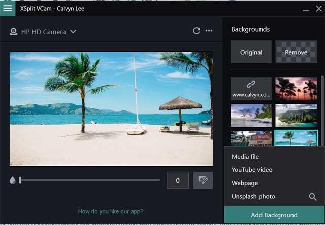 xsplit vcam add background