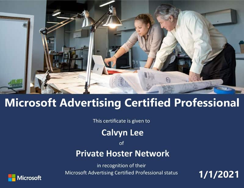 Microsoft Advertising Certified Professional 2021 Calvyn Lee