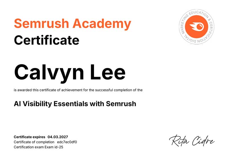 Semrush AI Visibility Essentials Certificate