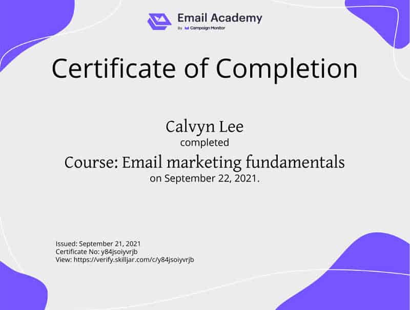 CampaignMonitor Email Marketing Fundamentals Certiticate