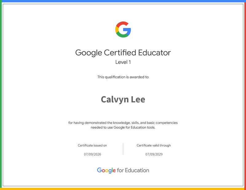 Google-Certified-Educator-Level-1-Calvyn-Lee Google Certified Educator Level 1 Certificate