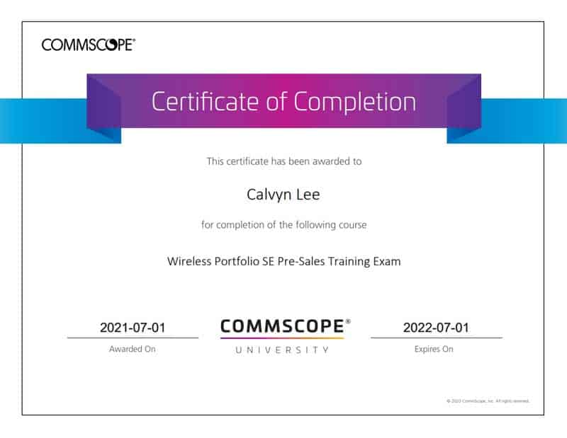 Wireless Portfolio SE Pre-Sales Training Exam Certificate