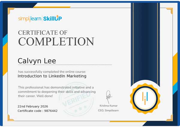Simplilearn Introduction to LinkedIn Marketing certificate