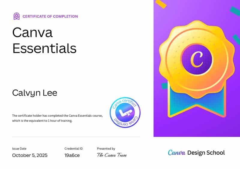 calvyn-lee-canva-essentials-certificate Canva Essential certificate