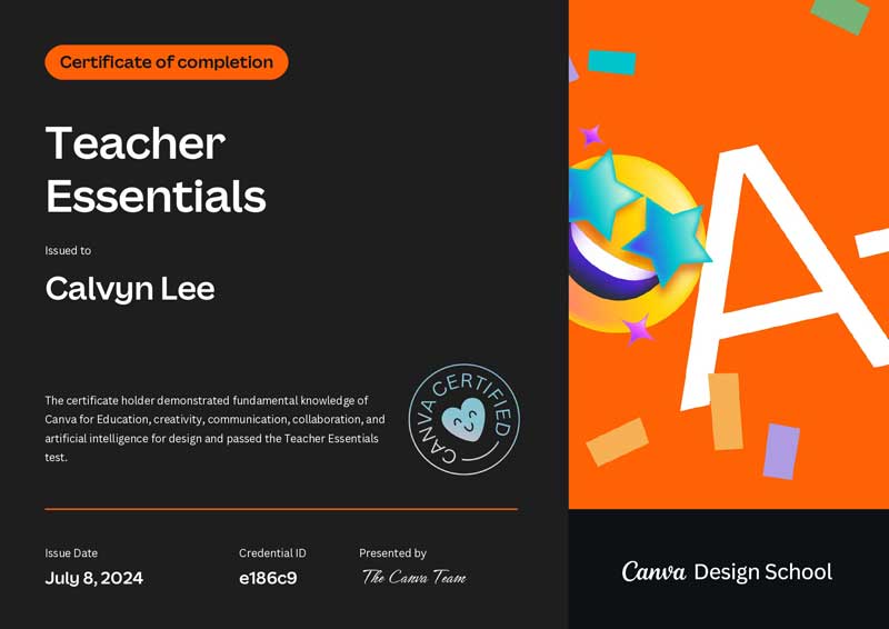 Canva Teacher Essential's Certificate