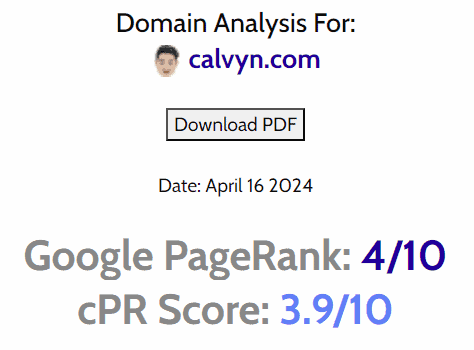 checkpagerank.net page rank checker result