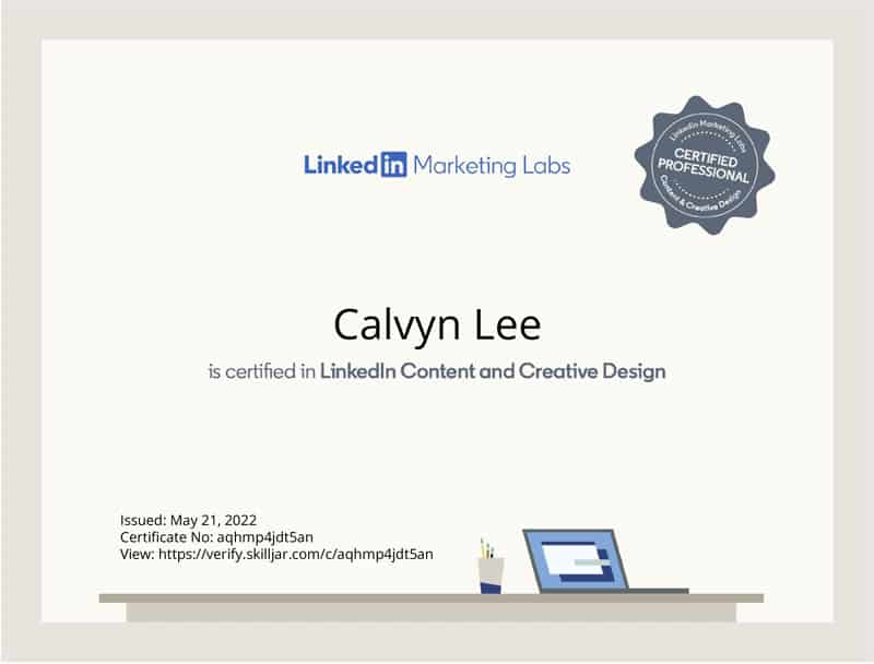 LinkedIn Marketing Content and Creative Design certificate