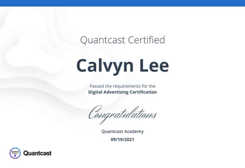 Quantcast Digtal Advertising Certificate